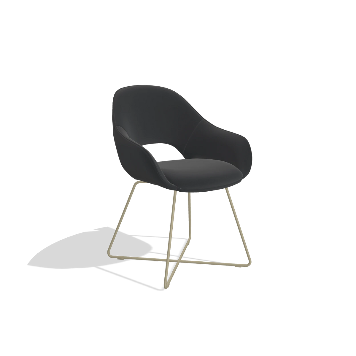 Dining Chair Milan 6516 in Leather B500 (black), champagne legs, angled view