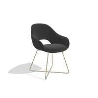 Dining Chair Milan 6516 in Leather B500 (black), champagne legs, angled view