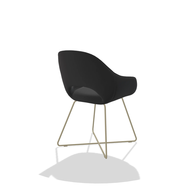 Dining Chair Milan 6516 in Leather B500 (black), champagne legs, back angled view
