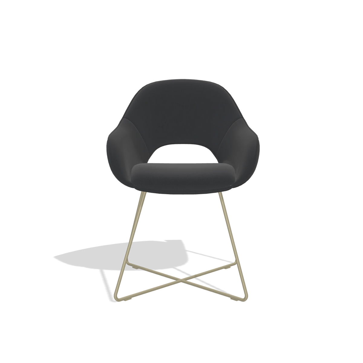 Dining Chair Milan 6516 in Leather B500 (black), champagne legs, front view