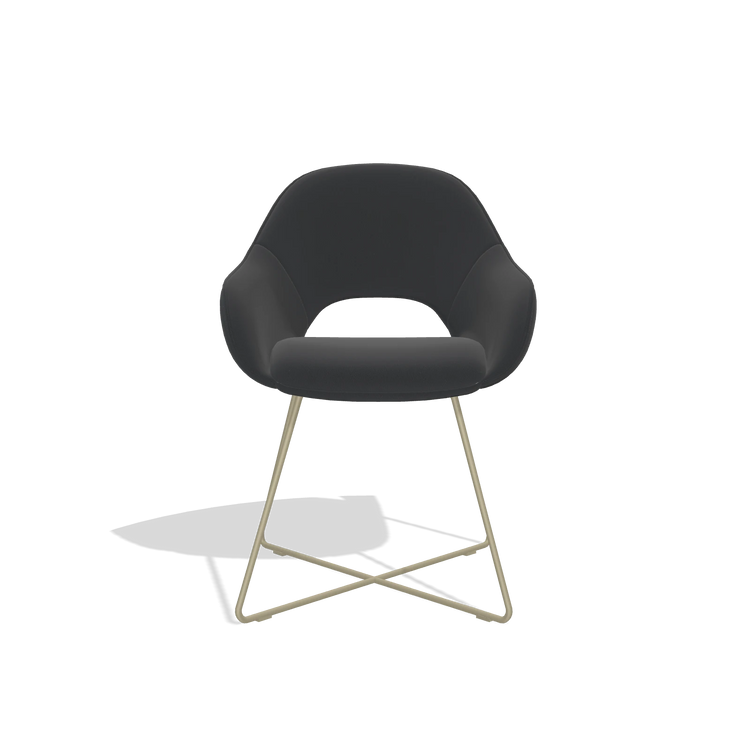 Dining Chair Milan 6516 in Leather B500 (black), champagne legs, front view
