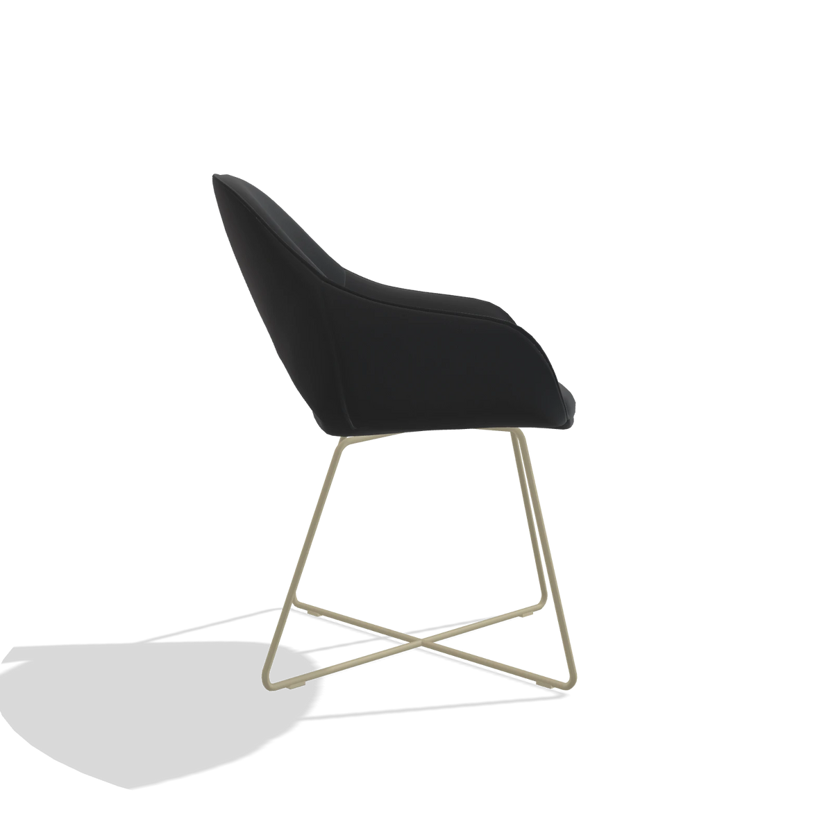 Dining Chair Milan 6516 in Leather B500 (black), champagne legs, side view