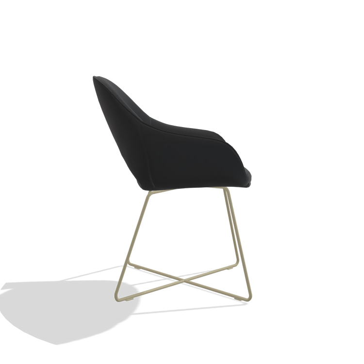 Dining Chair Milan 6516 in Leather B500 (black), champagne legs, side view
