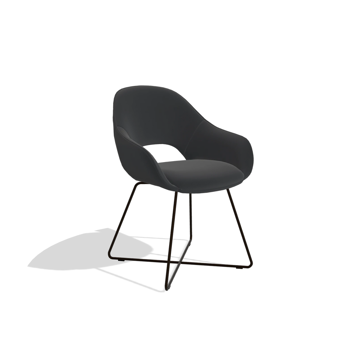Dining Chair Milan 6516 in Leather B500 (black), espresso legs, angled view