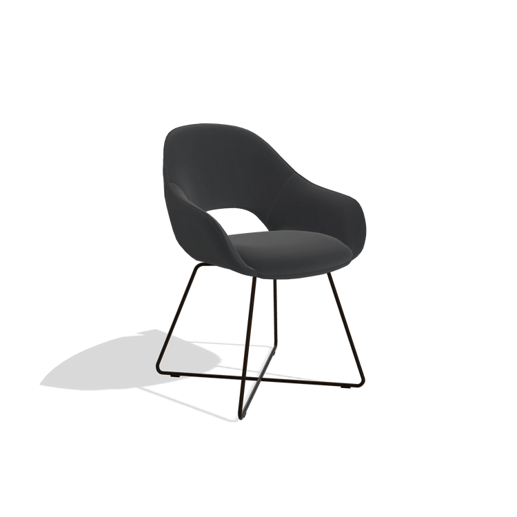 Dining Chair Milan 6516 in Leather B500 (black), espresso legs, angled view