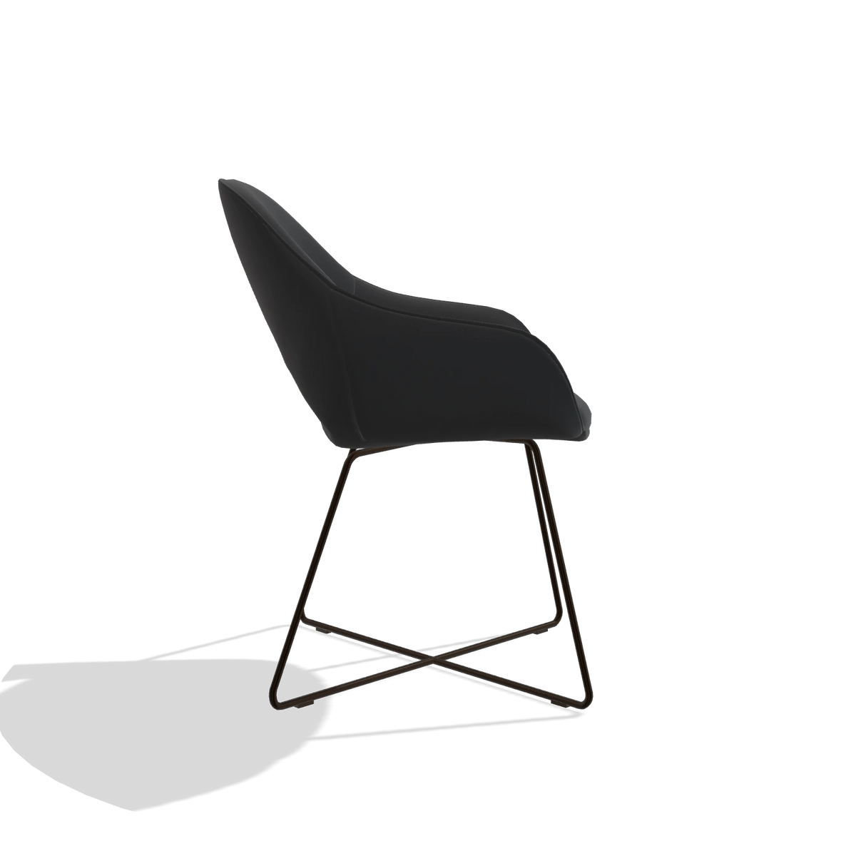 Dining Chair Milan 6516 in Leather B500 (black), espresso legs, side view