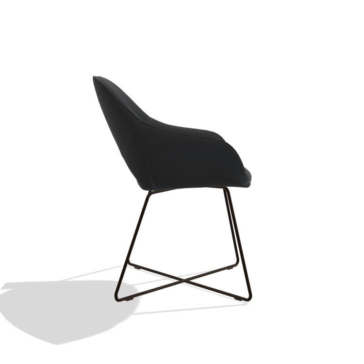 Dining Chair Milan 6516 in Leather B500 (black), espresso legs, side view