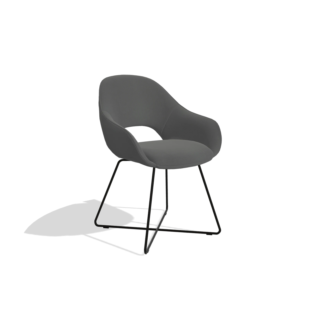 Dining Chair Milan 6516 in Leather B502 (dark grey), black legs, angled view