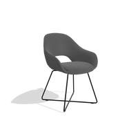 Dining Chair Milan 6516 in Leather B502 (dark grey), black legs, angled view