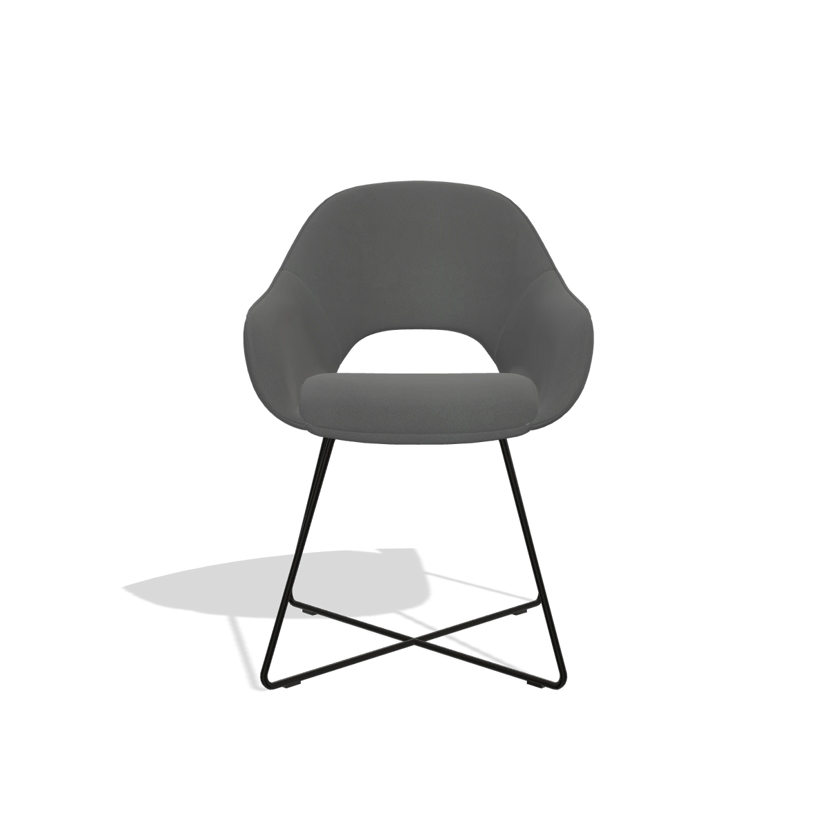 Dining Chair Milan 6516 in Leather B502 (dark grey), black legs, front view