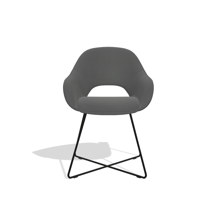 Dining Chair Milan 6516 in Leather B502 (dark grey), black legs, front view