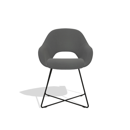 Dining Chair Milan 6516 in Leather B502 (dark grey), black legs, front view