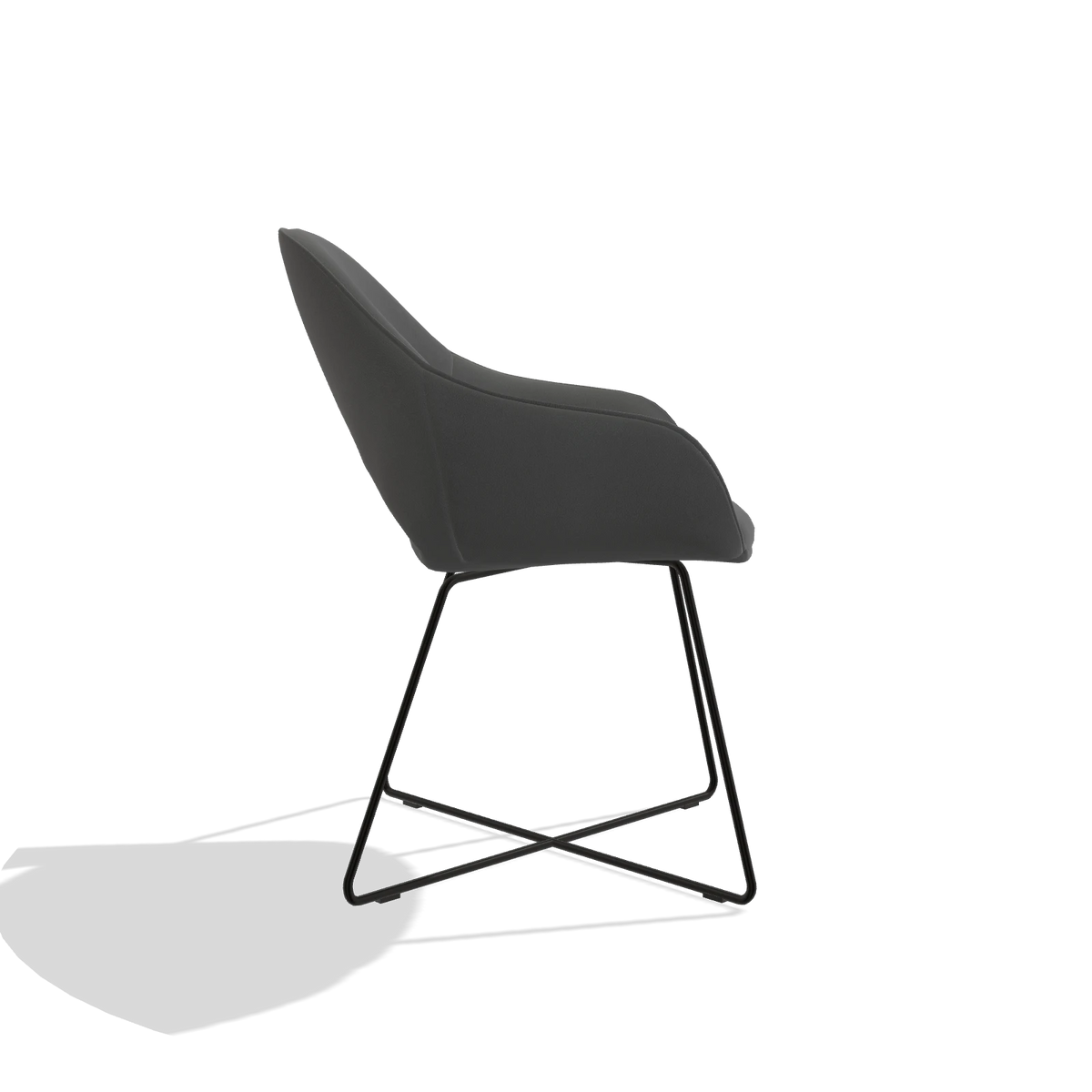 Dining Chair Milan 6516 in Leather B502 (dark grey), black legs, side view