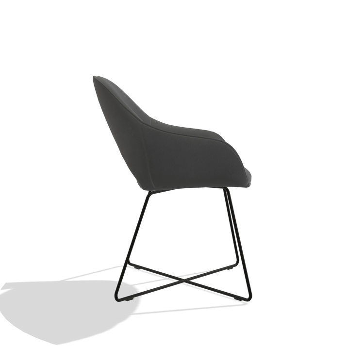 Dining Chair Milan 6516 in Leather B502 (dark grey), black legs, side view