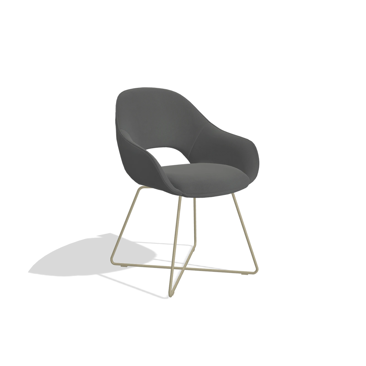 Dining Chair Milan 6516 in Leather B502 (dark grey), champagne legs, angled view