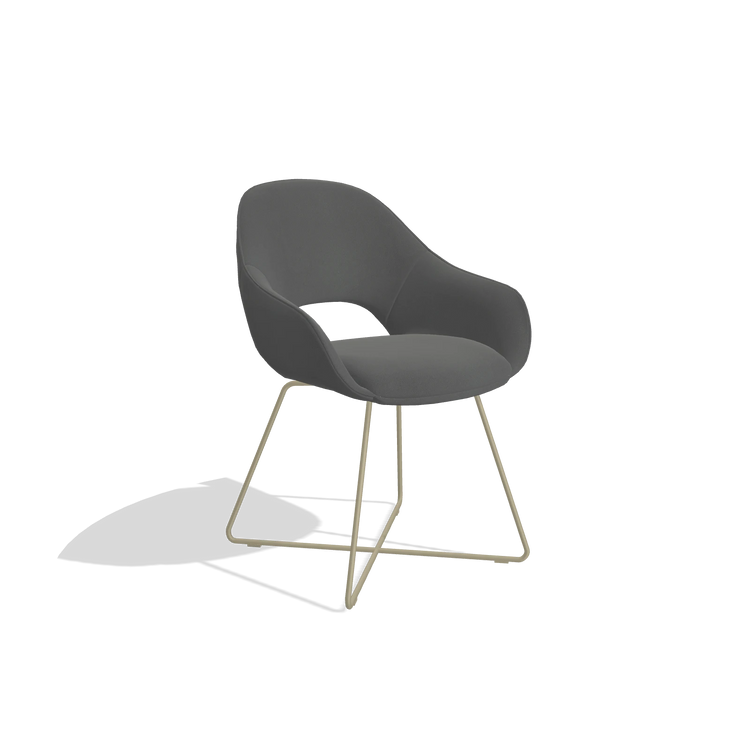 Dining Chair Milan 6516 in Leather B502 (dark grey), champagne legs, angled view