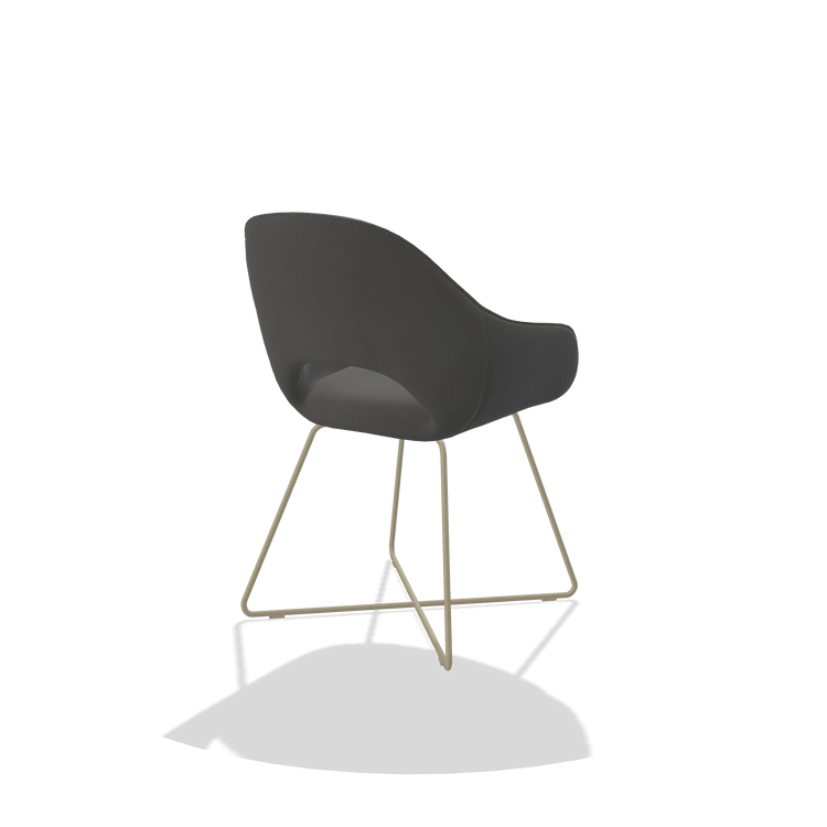 Dining Chair Milan 6516 in Leather B502 (dark grey), champagne legs, back angled view