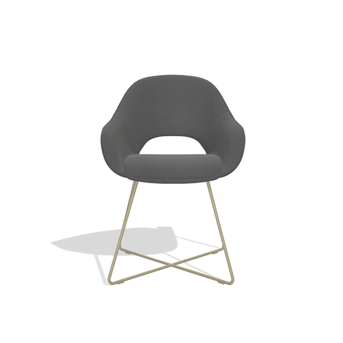 Dining Chair Milan 6516 in Leather B502 (dark grey), champagne legs, front view