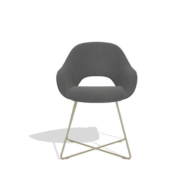 Dining Chair Milan 6516 in Leather B502 (dark grey), champagne legs, front view