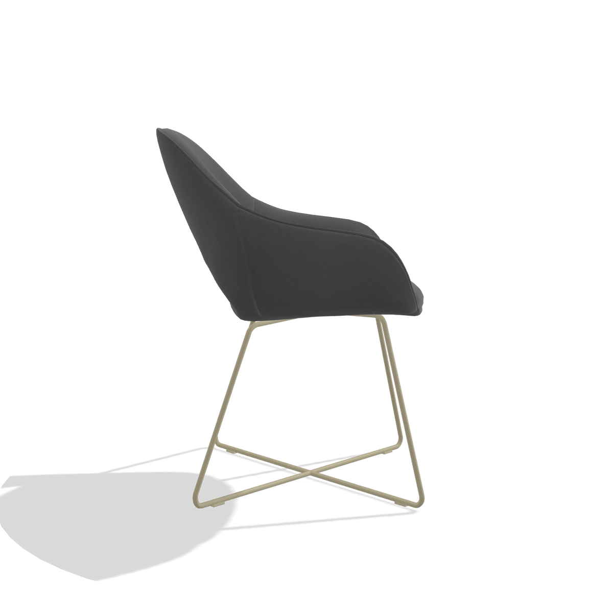 Dining Chair Milan 6516 in Leather B502 (dark grey), champagne legs, side view