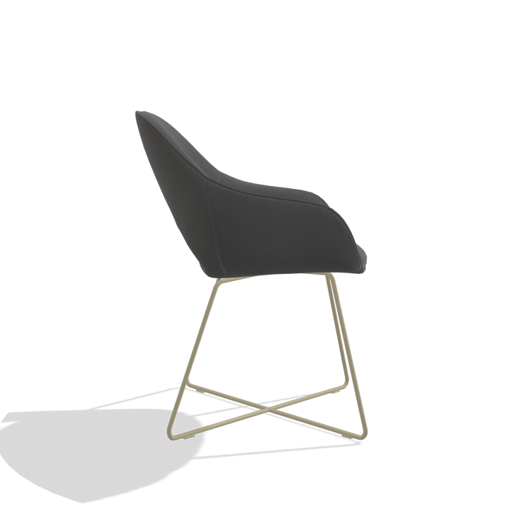 Dining Chair Milan 6516 in Leather B502 (dark grey), champagne legs, side view