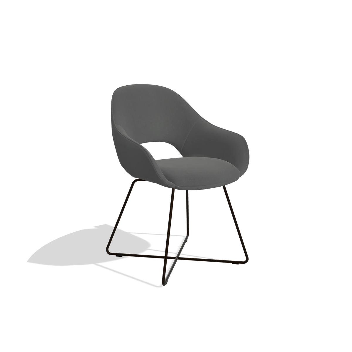 Dining Chair Milan 6516 in Leather B502 (dark grey), espresso legs, angled view