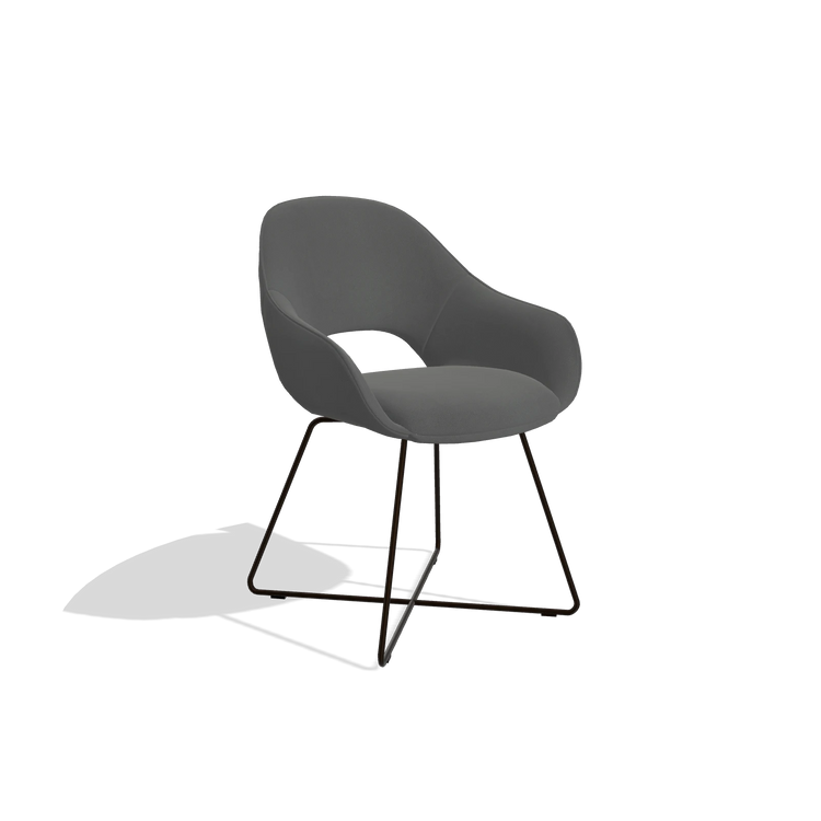 Dining Chair Milan 6516 in Leather B502 (dark grey), espresso legs, angled view