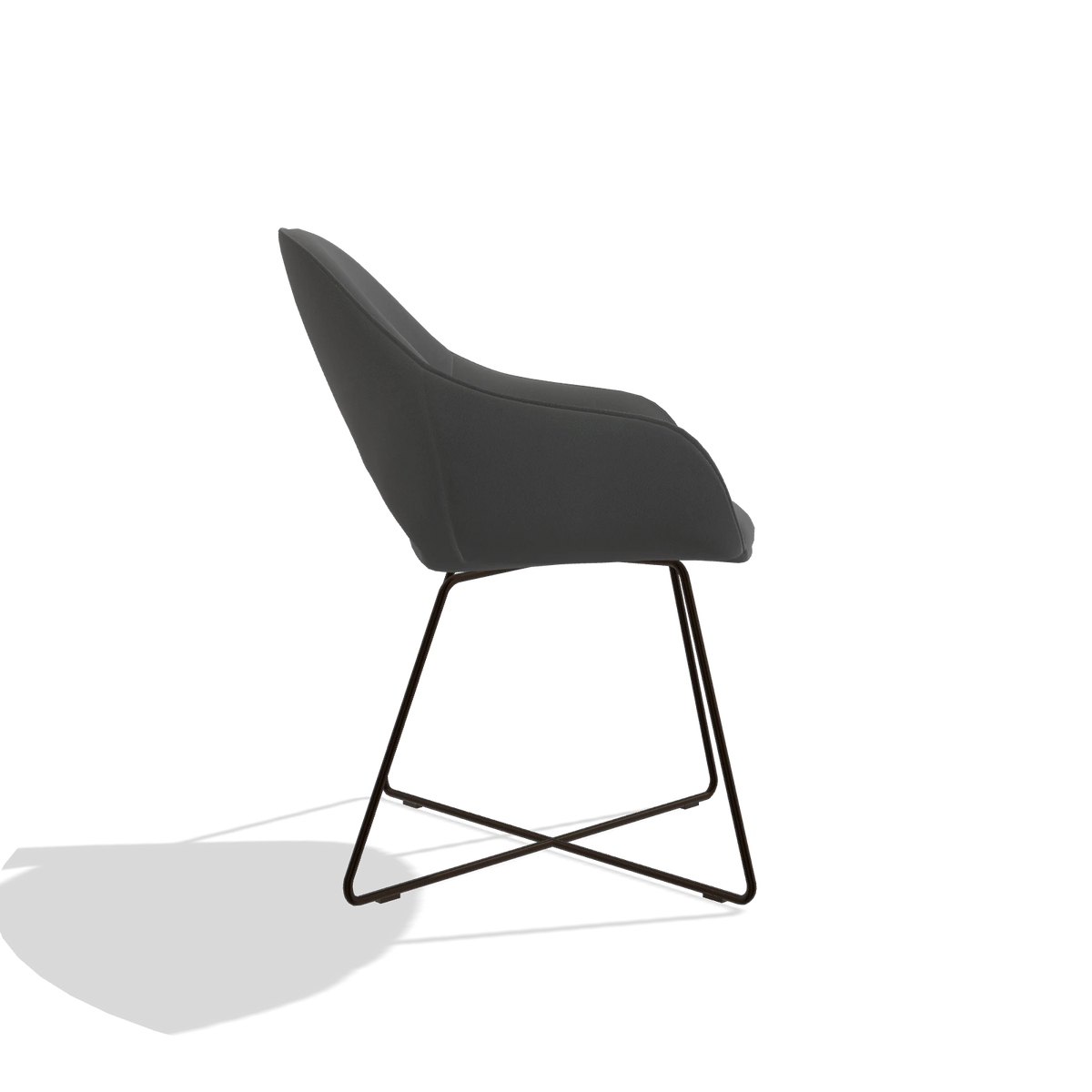 Dining Chair Milan 6516 in Leather B502 (dark grey), espresso legs, side view