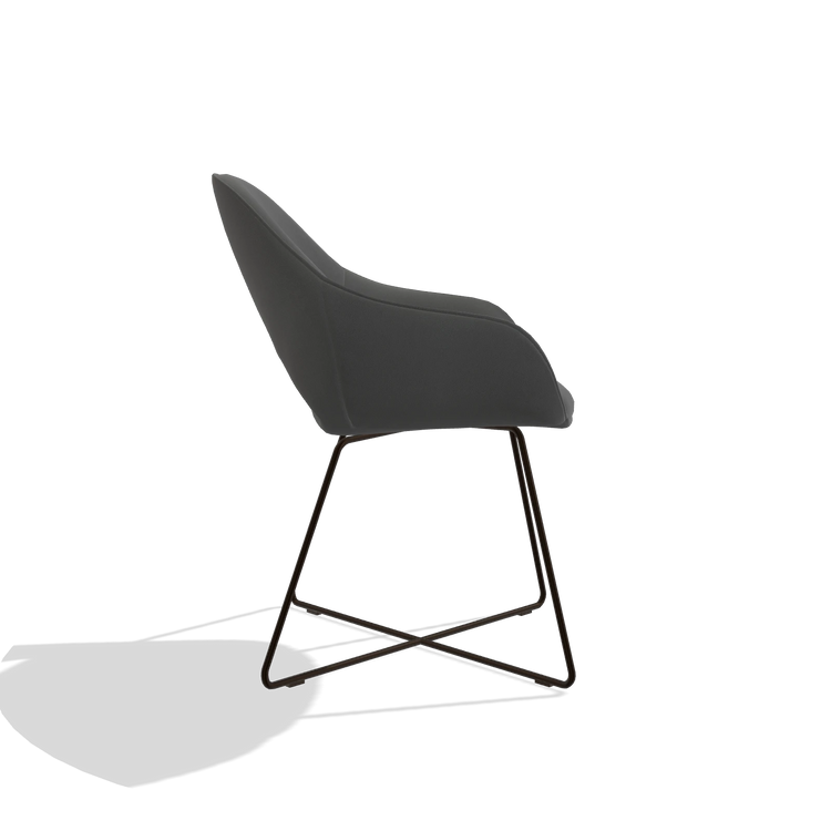 Dining Chair Milan 6516 in Leather B502 (dark grey), espresso legs, side view