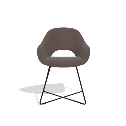 Dining Chair Milan 6516 in Leather B535 (brown), black legs, front view