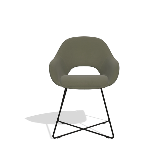 Dining Chair Milan 6516 in Leather B572 (olive), black legs, front view
