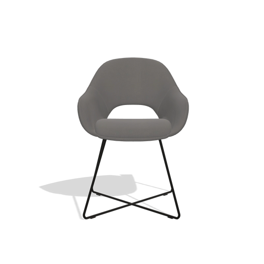 Dining Chair Milan 6516 in Leather B584 (dark grey), black legs, front view