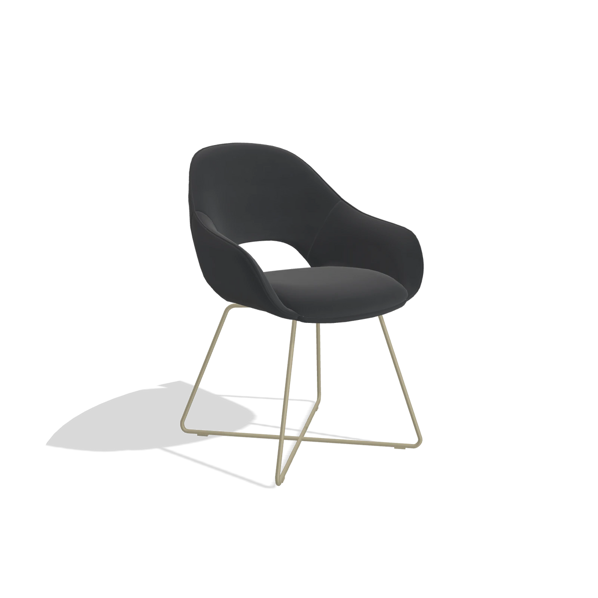 Sedia da pranzo Milan 6516 in Pelle B900 (nero), gambe in champagne, vista angolata