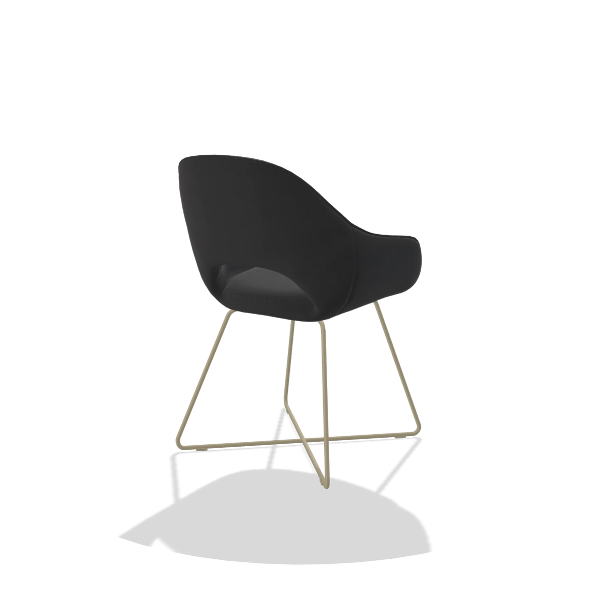 Sedia da pranzo Milan 6516 in Pelle B900 (nero), gambe in champagne, vista posteriore angolata