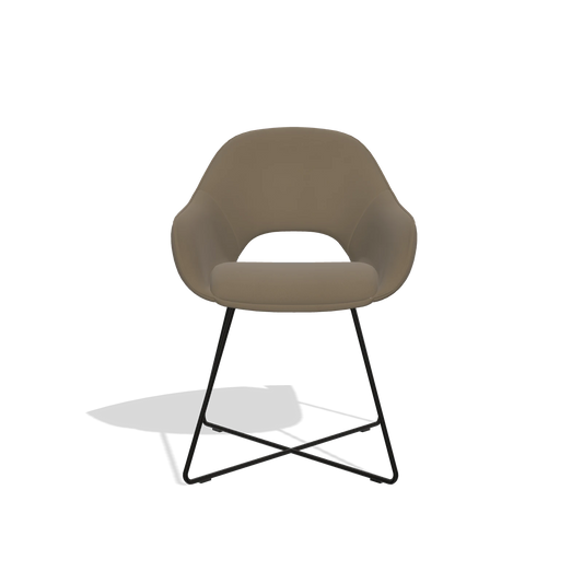 Chaise de salle à manger Milan 6516 en Cuir B901 (olive), pieds en noir, vue de face