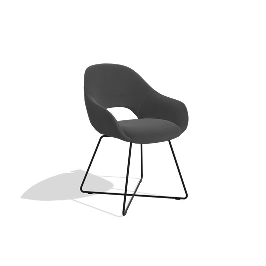Chaise de salle à manger Milan 6516 en Cuir B905 (anthracite), pieds en noir, vue de trois-quarts