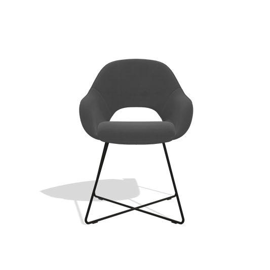 Chaise de salle à manger Milan 6516 en Cuir B905 (anthracite), pieds en noir, vue de face