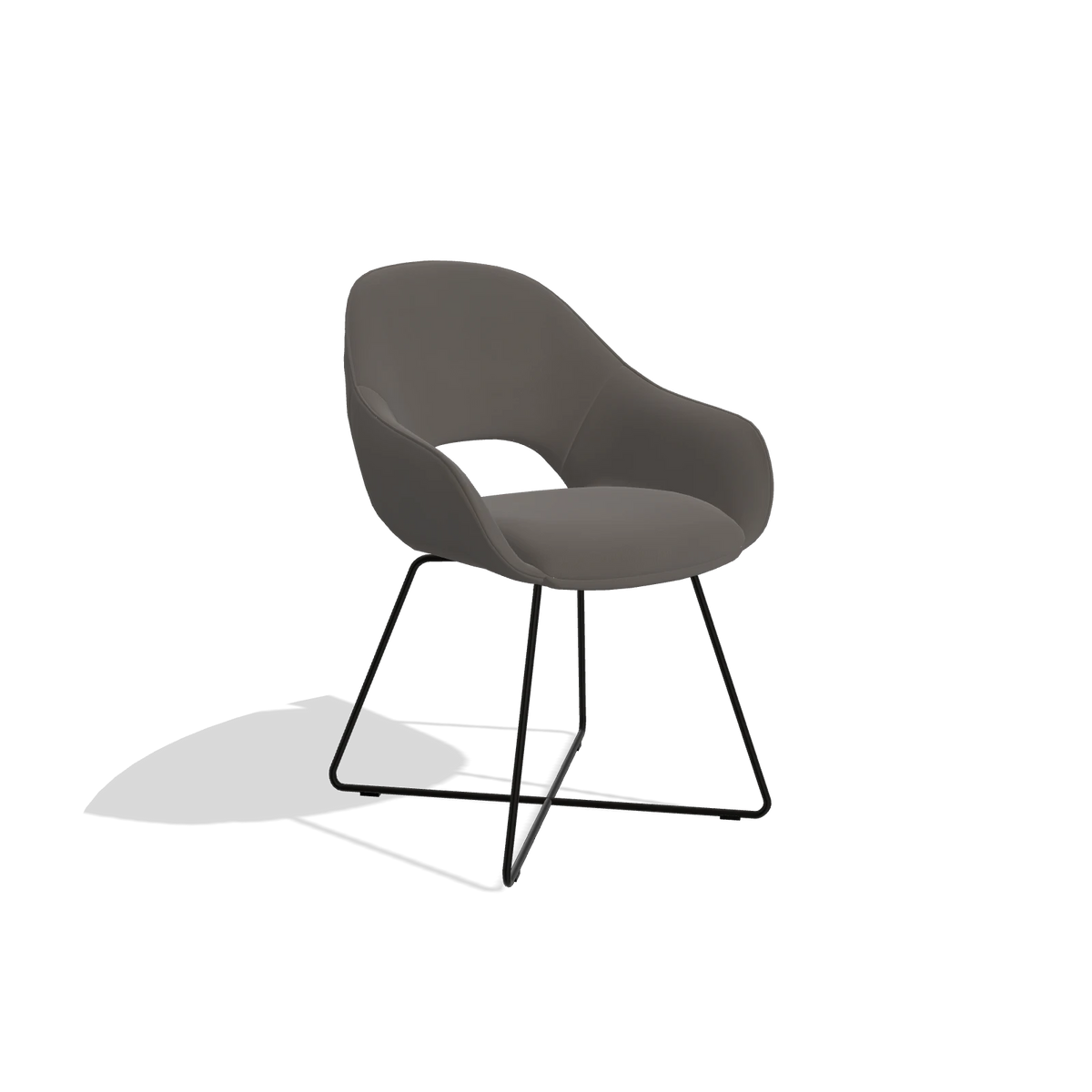 Dining Chair Milan 6516 in Leather B918 (dark grey), black legs, angled view