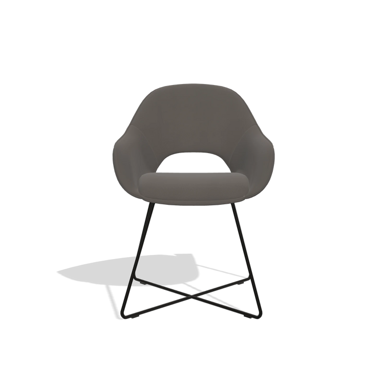 Dining Chair Milan 6516 in Leather B918 (dark grey), black legs, front view