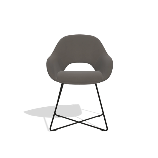 Chaise de salle à manger Milan 6516 en Cuir B918 (gris foncé), pieds en noir, vue de face