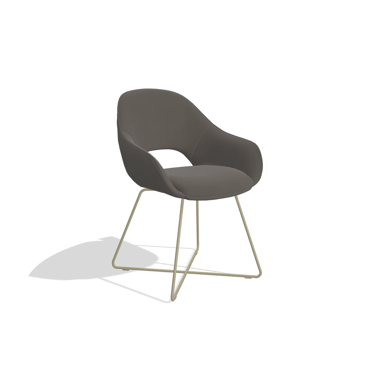 Dining Chair Milan 6516 in Leather B918 (dark grey), champagne legs, angled view