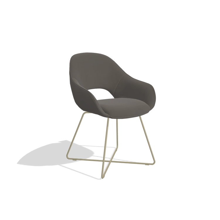 Dining Chair Milan 6516 in Leather B918 (dark grey), champagne legs, angled view