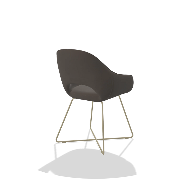 Dining Chair Milan 6516 in Leather B918 (dark grey), champagne legs, back angled view