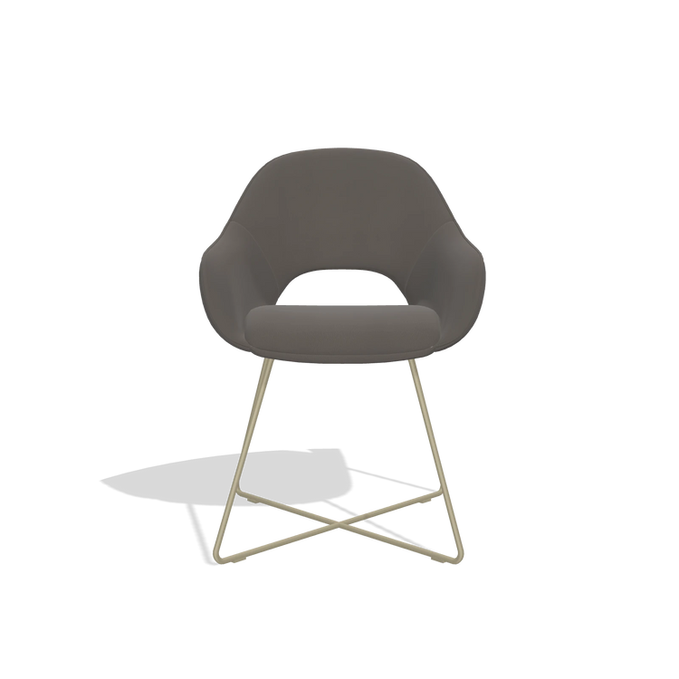 Dining Chair Milan 6516 in Leather B918 (dark grey), champagne legs, front view