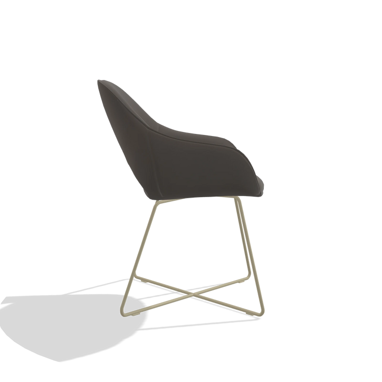 Dining Chair Milan 6516 in Leather B918 (dark grey), champagne legs, side view