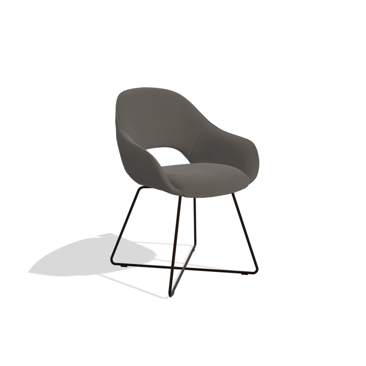 Dining Chair Milan 6516 in Leather B918 (dark grey), espresso legs, angled view