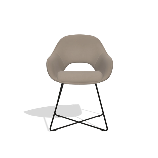 Chaise de salle à manger Milan 6516 en Cuir B942 (grège), pieds en noir, vue de face
