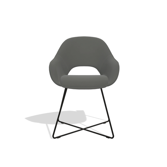 Chaise de salle à manger Milan 6516 en Cuir B945 (gris foncé), pieds en noir, vue de face