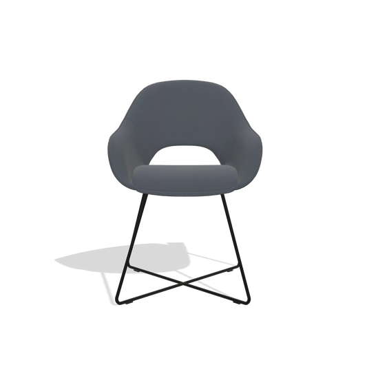 Chaise de salle à manger Milan 6516 en Cuir B961 (gris foncé), pieds en noir, vue de face