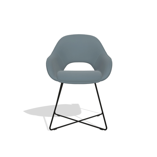 Chaise de salle à manger Milan 6516 en Cuir B963 (gris), pieds en noir, vue de face